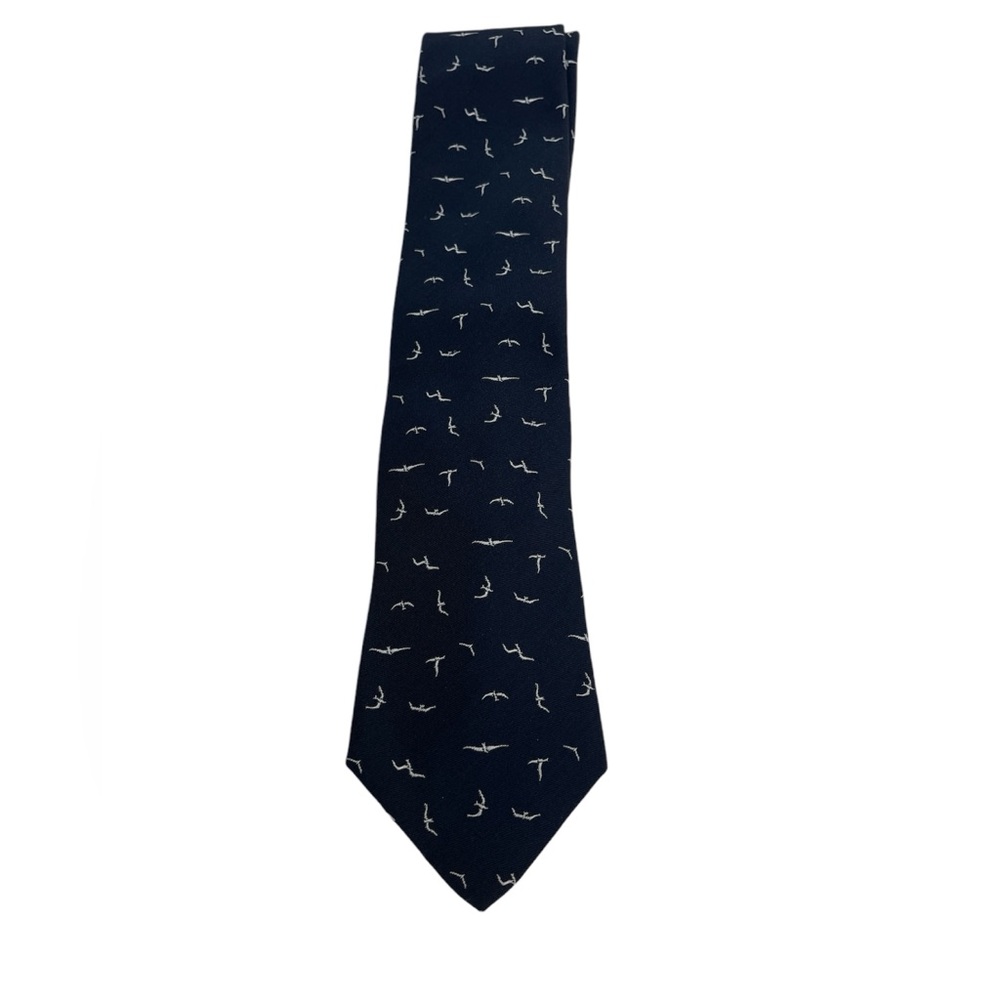 Hickey Freeman 100% Silk Seagull Bird Navy Blue Tie